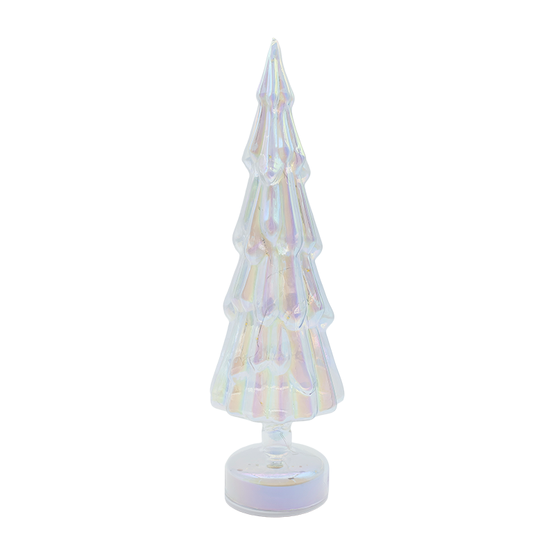 10×35cm roterande julgran av klart glas med varmt LED-ljus