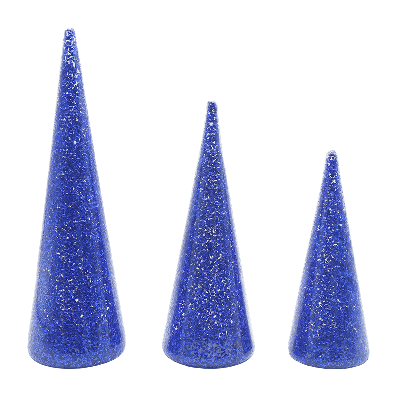 8×20/9×25/10×30 cm 3-delad julgransset med glittrigt glas med inbyggda LED-lampor