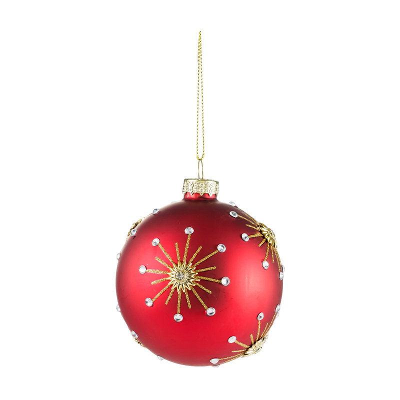 8 cm röd matt julglaskula Bauble med guldglittervirvlar