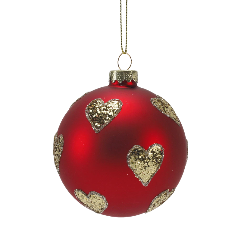 8 cm röd matt julglaskula Bauble med guldglittervirvlar