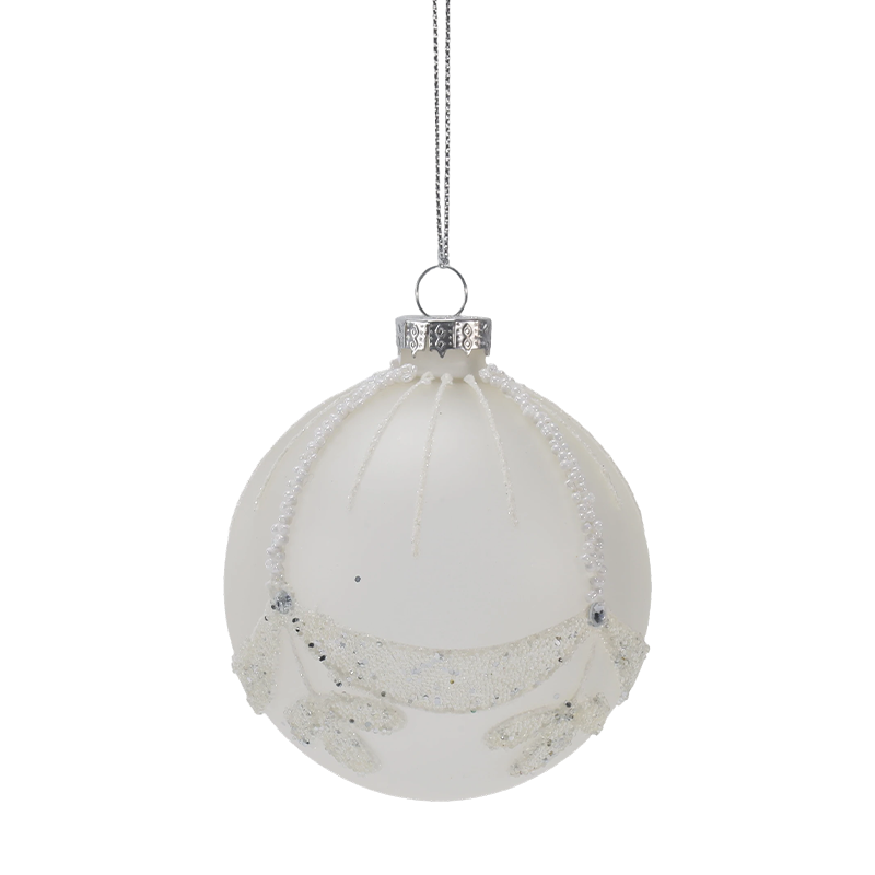 8 cm brudpärlor vit julglasprydnad (enkel / set med 3)