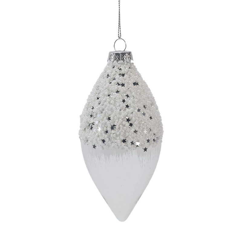 8 cm Snowy Starry White & Silver Christmas Glass Ball Ornament (Enkel / Set med 3)