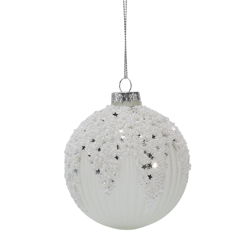 8 cm Snowy Starry White & Silver Christmas Glass Ball Ornament (Enkel / Set med 3)