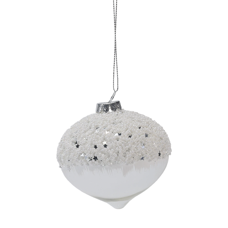 8 cm Snowy Starry White & Silver Christmas Glass Ball Ornament (Enkel / Set med 3)