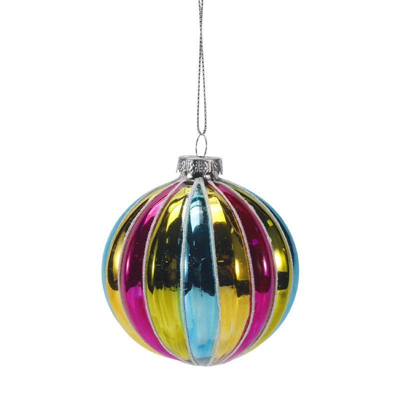 8 cm Retro Rainbow Stripe Julglaskula prydnad (enkel / set med 4)