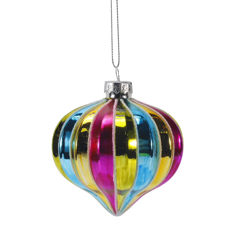 8 cm Retro Rainbow Stripe Julglaskula prydnad (enkel / set med 4)