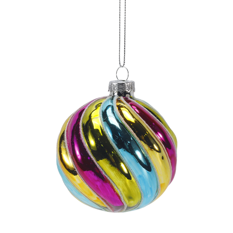 8 cm Retro Rainbow Stripe Julglaskula prydnad (enkel / set med 4)