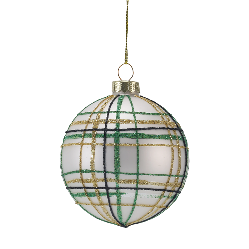 8 cm Retro Pläd & Stripe Julglaskula Ornament (Singel / Set med 3)