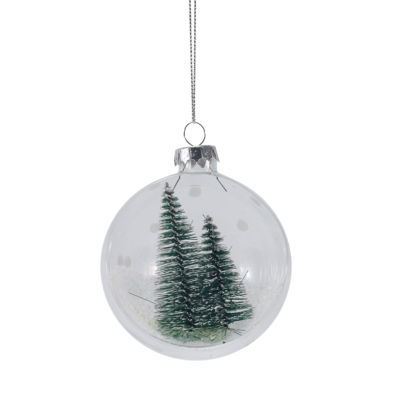 8 cm snöig miniträd julglasprydnad (enkel/set)