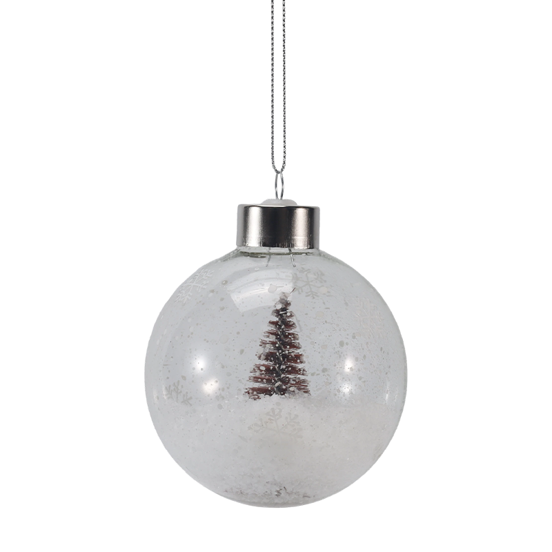 8 cm snöig miniträd julglasprydnad (enkel/set)