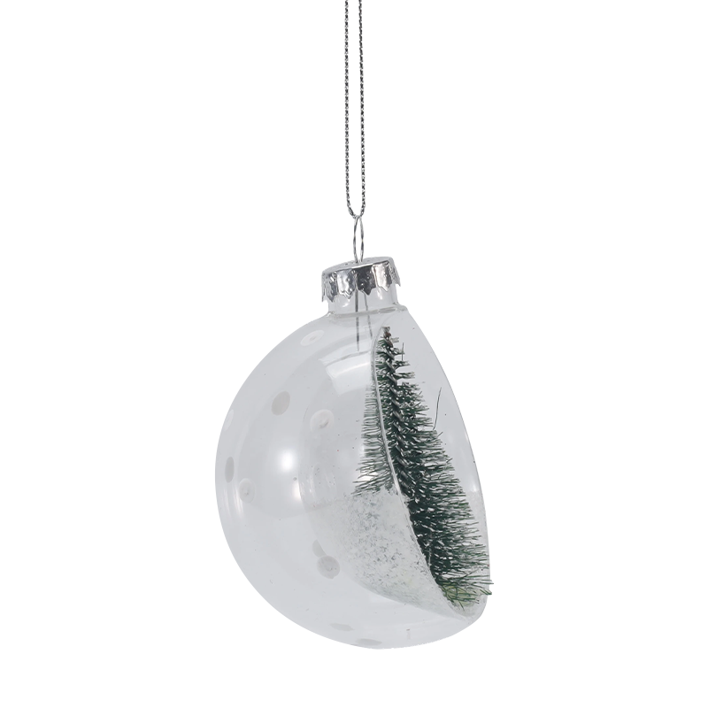 8 cm snöig miniträd julglasprydnad (enkel/set)