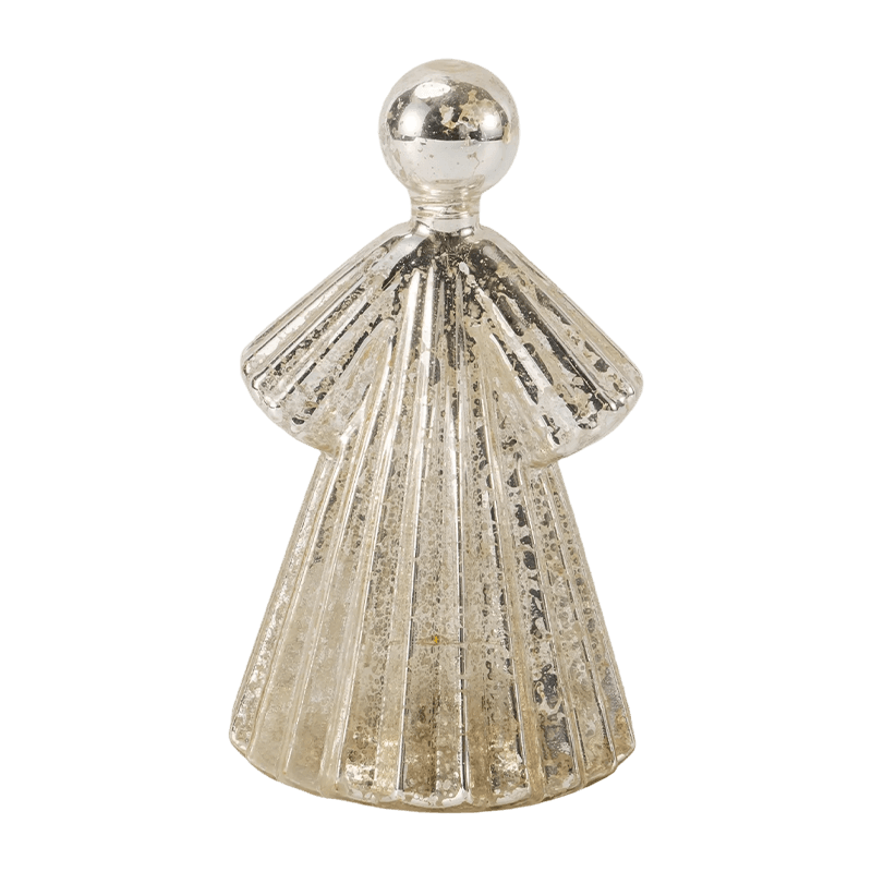 Mercury Glass Angel Figurine / Frostad/Glitter Glas Bell Decor (med LED)