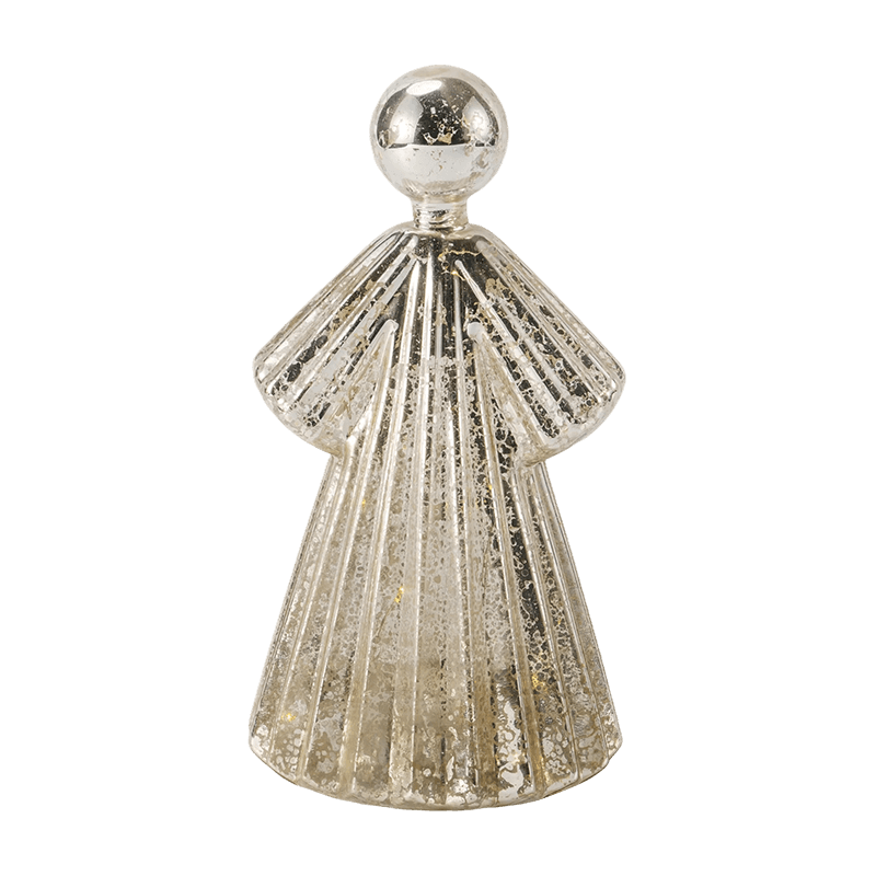 Mercury Glass Angel Figurine / Frostad/Glitter Glas Bell Decor (med LED)