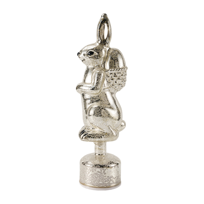 Vintage kvicksilverglas kaninfigur (silver / antikvit finish)