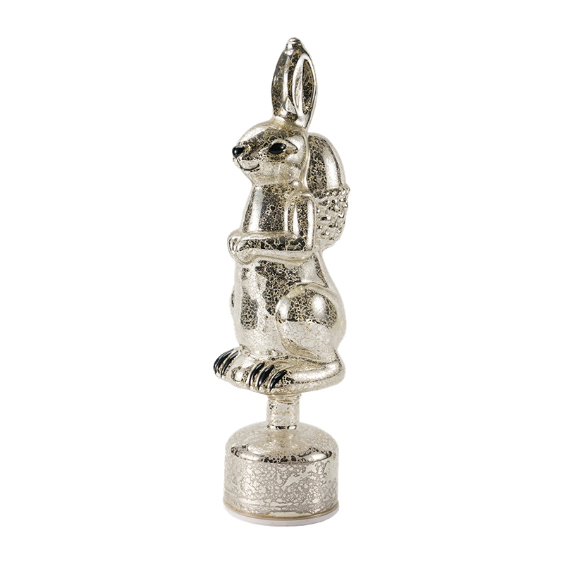 Vintage kvicksilverglas kaninfigur (silver / antikvit finish)