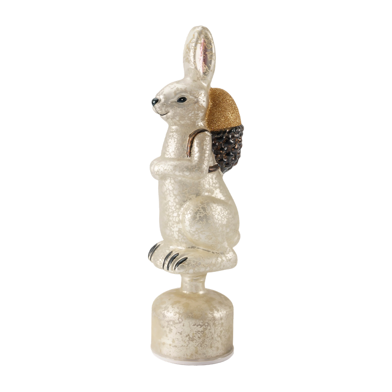 Vintage kvicksilverglas kaninfigur (silver / antikvit finish)