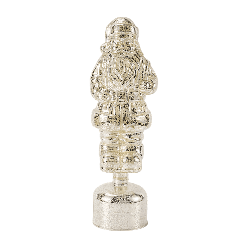 Vintage kvicksilver jultomtefigur (röd/silver/ljusgrön finish)