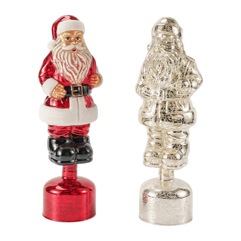 Vintage kvicksilver jultomtefigur (röd/silver/ljusgrön finish)