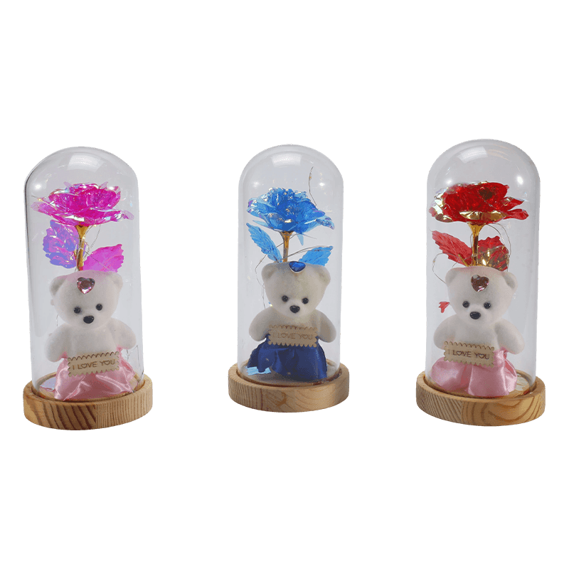 Galaxy Rose Glass Cloche Light (med/utan nallebjörn, flera färger)