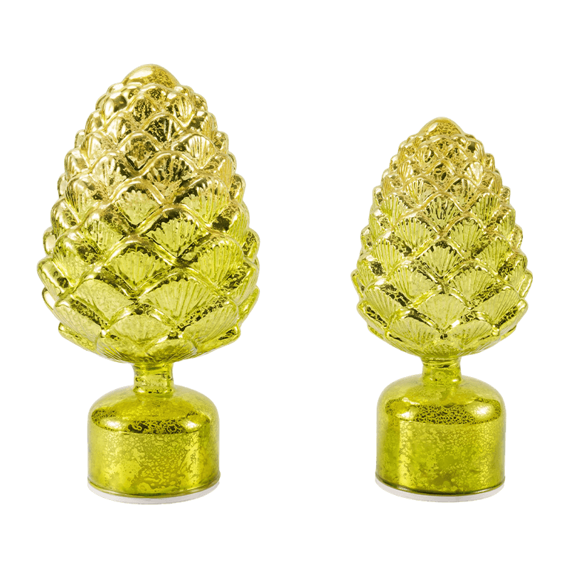 Vintage kvicksilverglasljus och tallkottefigur (grön/guld finish)