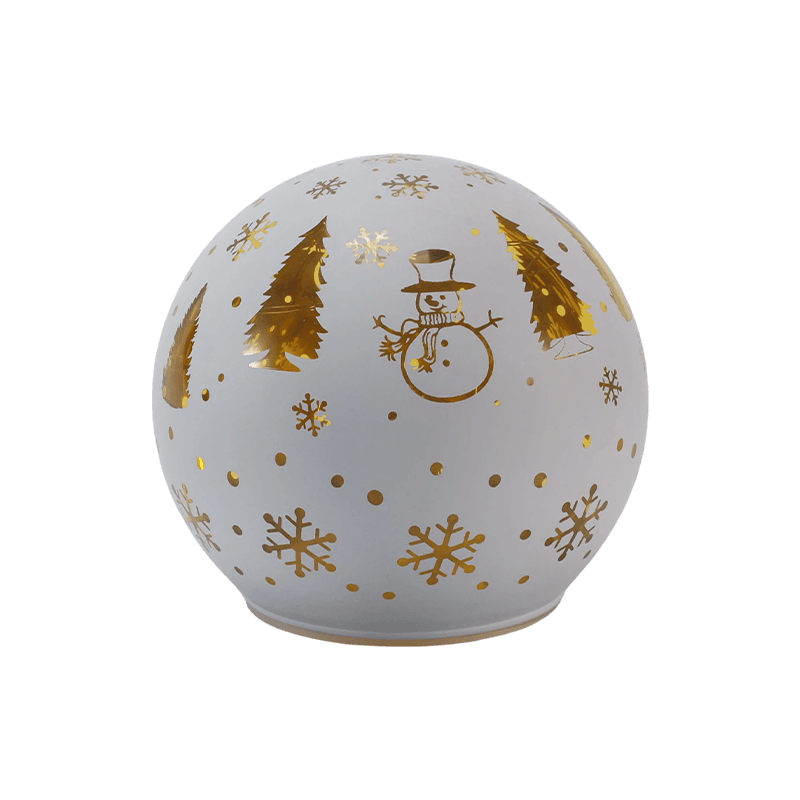 Festligt glasklotljus (iriserande / julgran / nattscen / snögubbestilar)