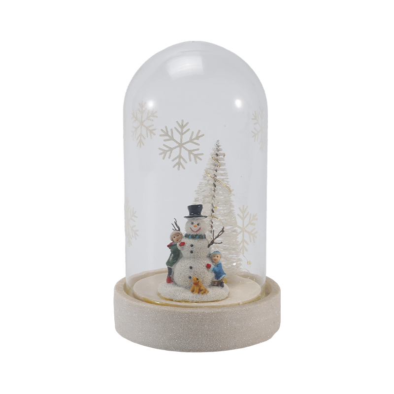 Festlig glasklocka och flaskljus (snögubbsscen / tallbär / julgransstilar)