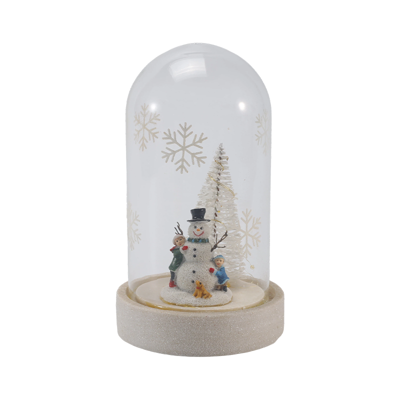 Festlig glasklocka och flaskljus (snögubbsscen / tallbär / julgransstilar)