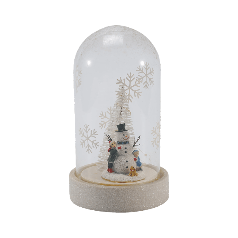 Festlig glasklocka och flaskljus (snögubbsscen / tallbär / julgransstilar)