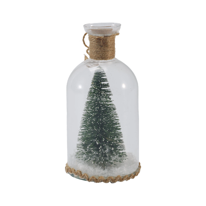 Festlig glasklocka och flaskljus (snögubbsscen / tallbär / julgransstilar)