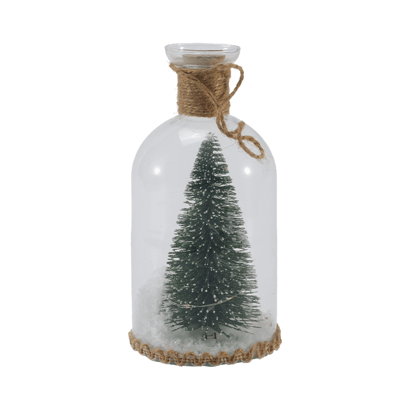 Festlig glasklocka och flaskljus (snögubbsscen / tallbär / julgransstilar)