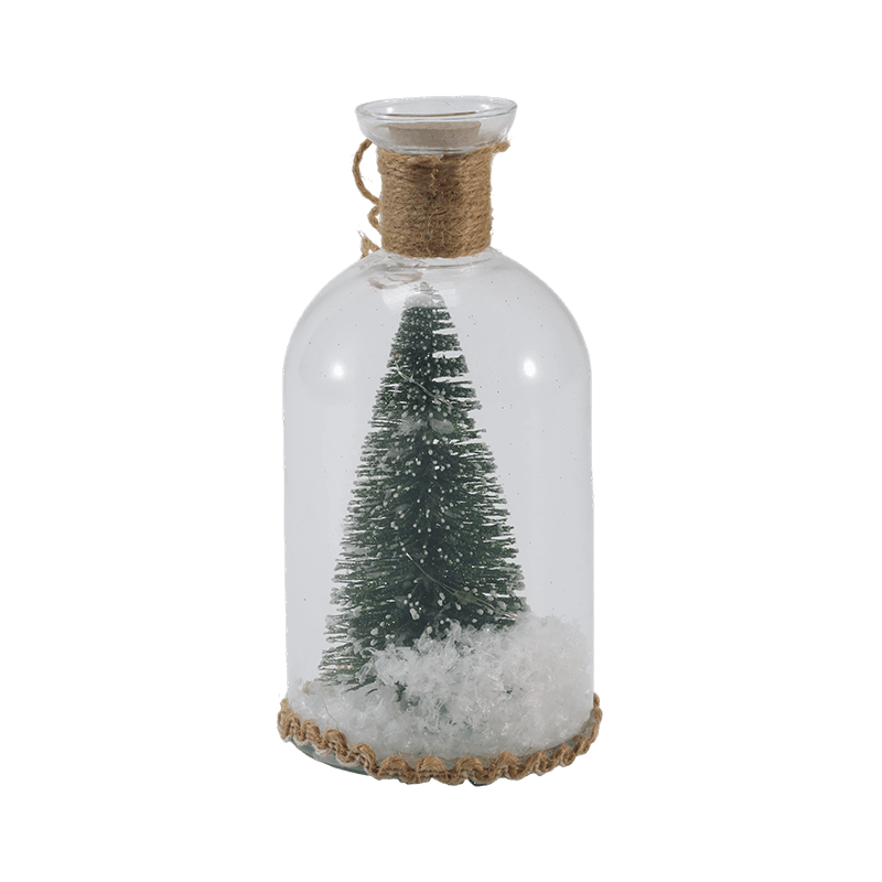 Festlig glasklocka och flaskljus (snögubbsscen / tallbär / julgransstilar)