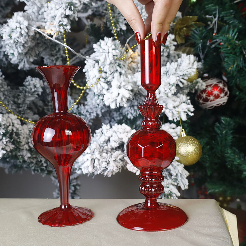 18 cm handblåst glasljusstake Hållare Holiday bordsskiva dekor