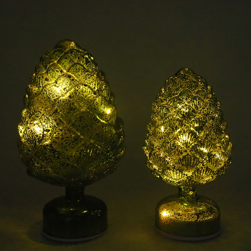 15×28 cm & 11×22 cm Pinecone Jul Roterande Glas LED Bordsdekoration