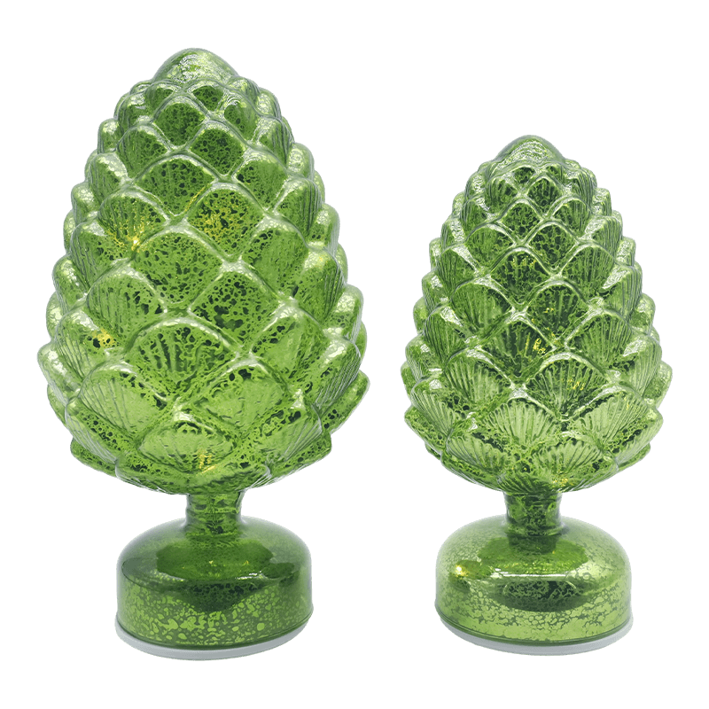 15×28 cm & 11×22 cm Pinecone Jul Roterande Glas LED Bordsdekoration