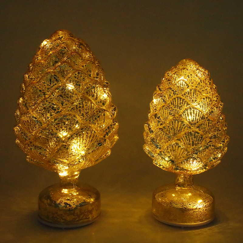 15×28 cm & 11×22 cm Pinecone Jul Roterande Glas LED Bordsdekoration