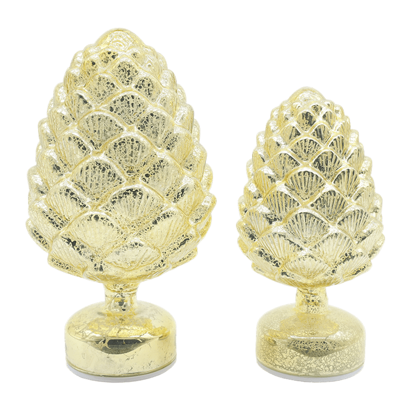 15×28 cm & 11×22 cm Pinecone Jul Roterande Glas LED Bordsdekoration