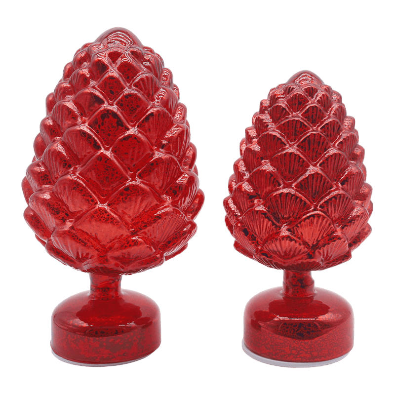 15×28 cm & 11×22 cm Pinecone Jul Roterande Glas LED Bordsdekoration